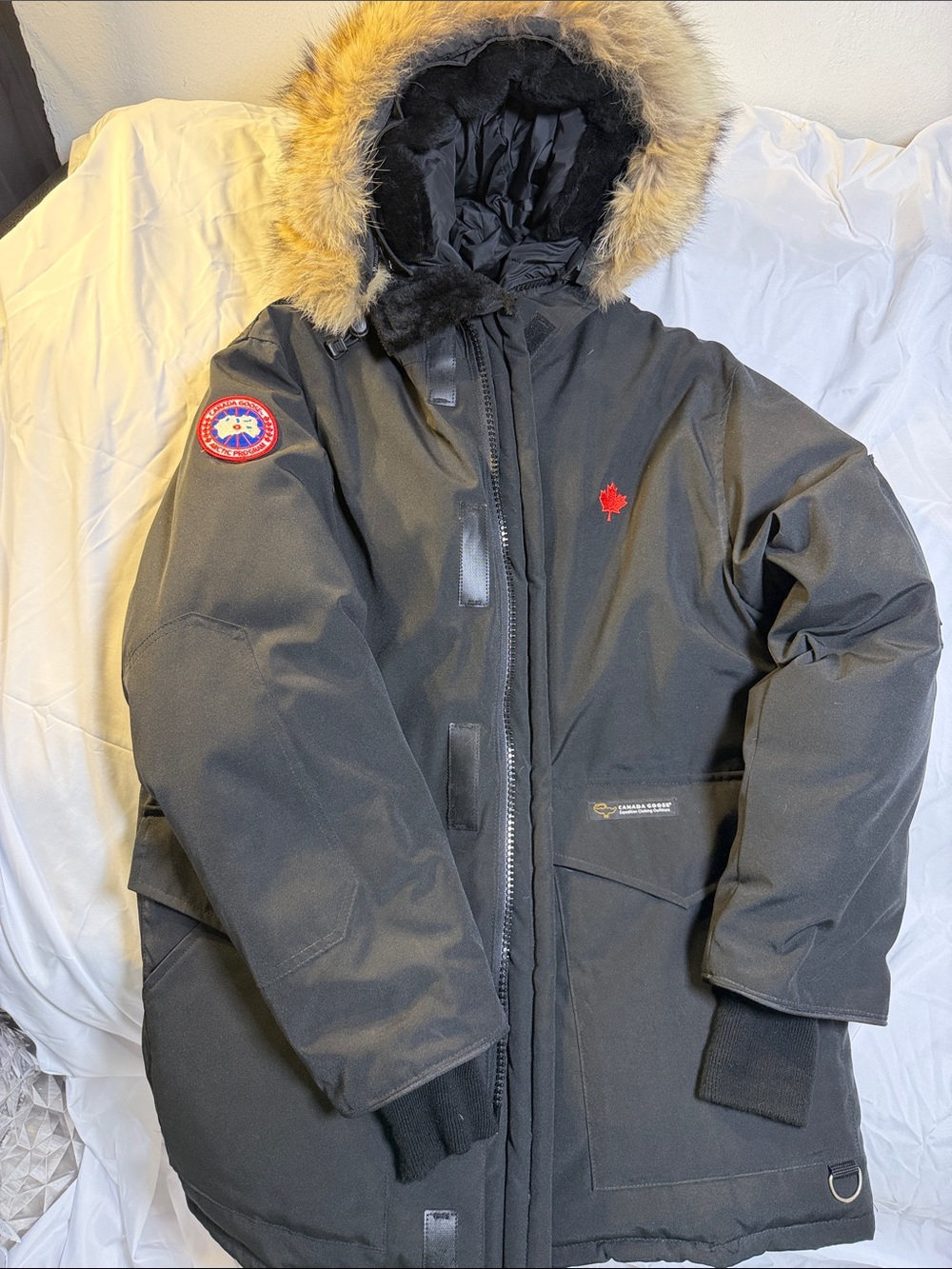 Canada Goose Black Mens Puffer Parka with Fur-Trim Hood